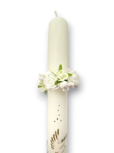 OZDOBA NA ŚWIECE DO CHRZTU PROFITKA DEKORACJA ŚWIECY Z KWIATUSZKÓW