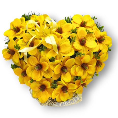 STROIK NA POMNIK SERCE XL KOMPOZYCJA KWIATOWA NA GRÓB ZÓŁTE MAGNOLIE