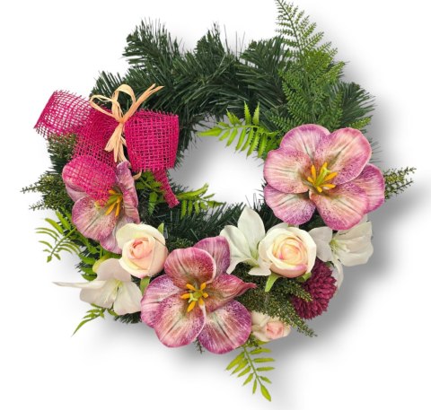 WIANEK OKRĄGŁY STROIK WIĄZANKA NA CMENTARZ DEKORACJA POD ZNICZ