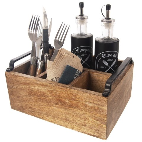 Stojak na sztućce sosy przyprawy drewniany uniwersalny skrzynka MANGO ORION 154304
