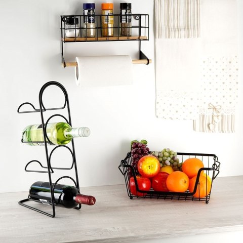 Stojak na wino butelki wina metalowy czarny na 4 butelki 21x43cm VILDE 229055