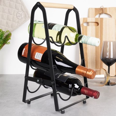 Stojak na wino do 6 butelek wina metalowy czarny do na butelki 21x38cm VILDE 229100