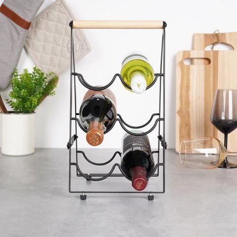 Stojak na wino do 6 butelek wina metalowy czarny do na butelki 21x38cm VILDE 229100
