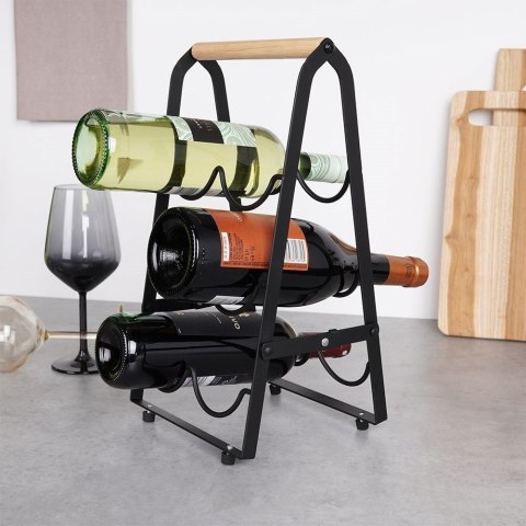 Stojak na wino do 6 butelek wina metalowy czarny do na butelki 21x38cm VILDE 229100