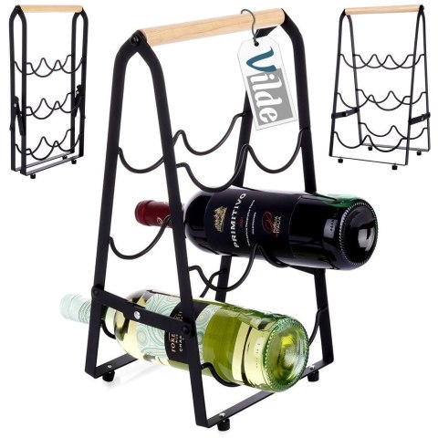 Stojak na wino do 6 butelek wina metalowy czarny do na butelki 21x38cm VILDE 229100