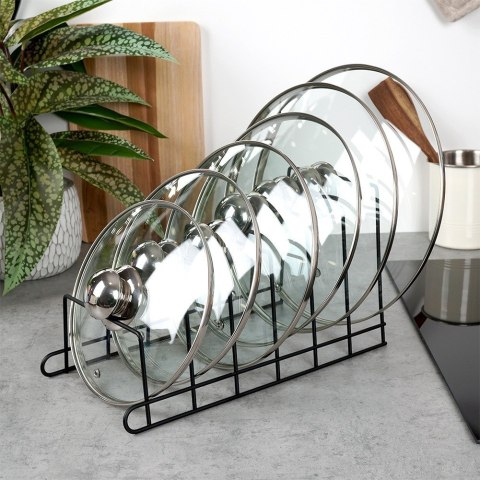 Stojak organizer na pokrywki i talerze do szafki na blat metal czarny VILDE 229062