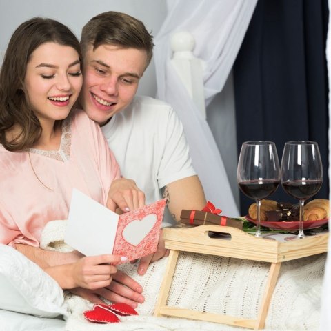 Stolik śniadaniowy do łóżka składany drewniany 50x30x24.5cm ORION 153826