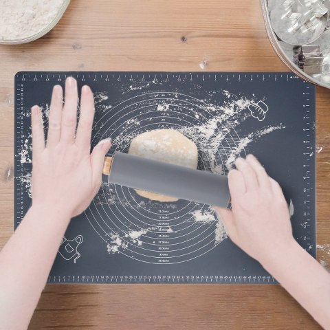 Stolnica do ciasta + wałek silikonowa duża gruba mata kuchenna 64X45cm 2-ele VILDE 279001