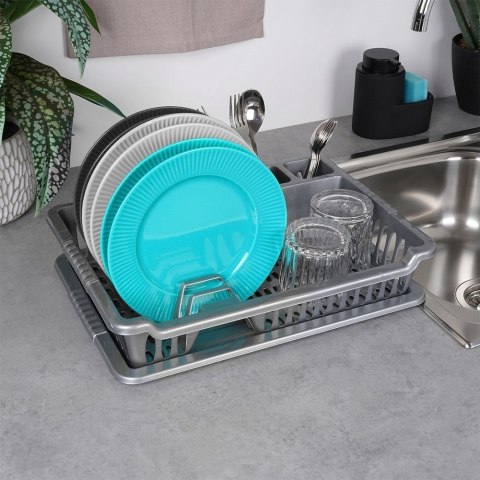 Suszarka do naczyń mała na naczynia stojąca plastikowa szara 40x29x8.5cm ORION 150695