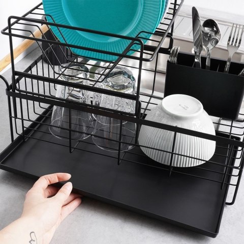 Suszarka do naczyń na naczynia stojąca czarna dwupoziomowa 48x29x28.5cm VILDE 229094