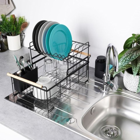 Suszarka do naczyń na naczynia stojąca czarna dwupoziomowa 48x29x28.5cm VILDE 229094