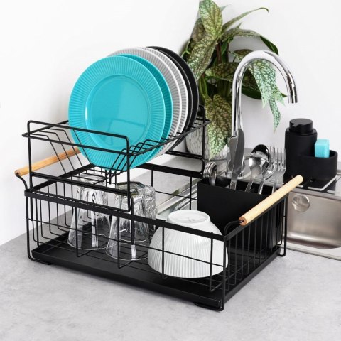 Suszarka do naczyń na naczynia stojąca czarna dwupoziomowa 48x29x28.5cm VILDE 229094