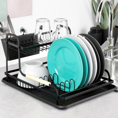 Suszarka do naczyń na naczynia stojąca czarna dwupoziomowa 48.5x32x23.5cm VILDE 229157