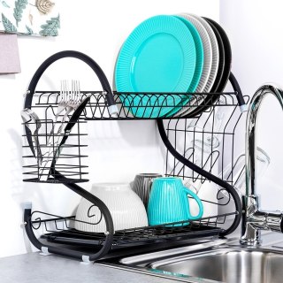 Suszarka do naczyń na naczynia stojąca czarna dwupoziomowa 52x24.5x38cm VILDE 229109