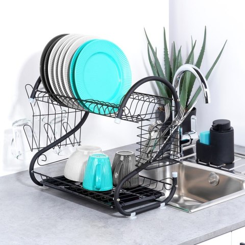 Suszarka do naczyń na naczynia stojąca czarna dwupoziomowa 52x24.5x38cm VILDE 229109