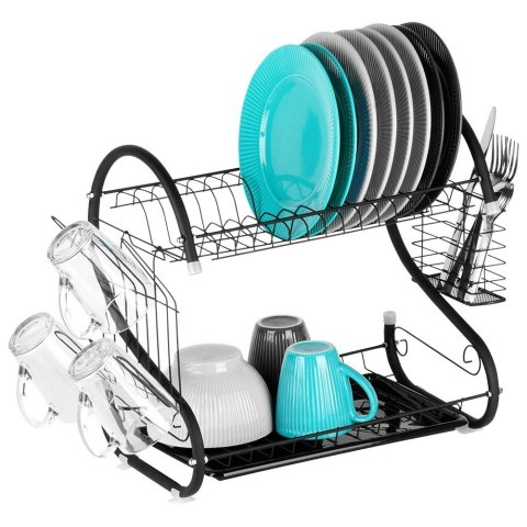 Suszarka do naczyń na naczynia stojąca czarna dwupoziomowa 52x24.5x38cm VILDE 229109