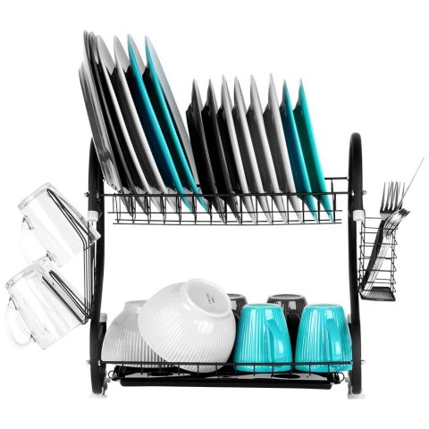 Suszarka do naczyń na naczynia stojąca czarna dwupoziomowa 52x24.5x38cm VILDE 229109