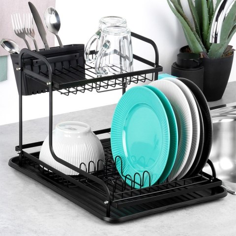 Suszarka do naczyń na naczynia stojąca czarna dwupoziomowa RADKA 42.5x32x29cm ORION 155212