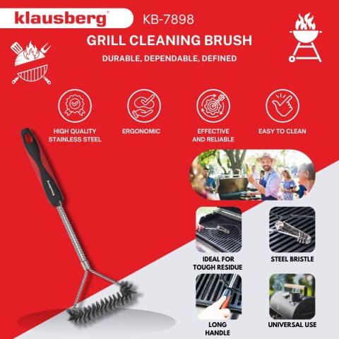 SZCZOTKA DO CZYSZCZENIA GRILLA, STAL NIERDZEWNA, UCHWYT Z TWORZYWA, KLAUSBERG KB-7898