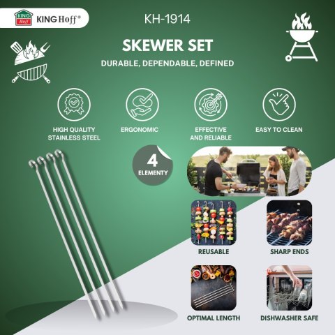 SZPIKULCE NA SZASZŁYKI, DO GRILLA, 4 SZT, 35,8CM, STAL NIERDZEWNA, KINGHOFF KH-1914