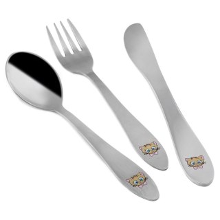 SZTUĆCE DLA DZIECI DZIECKA WIDELEC NÓŻ ŁYŻECZKA 3-ELE STALOWE KOTEK ORION 143700