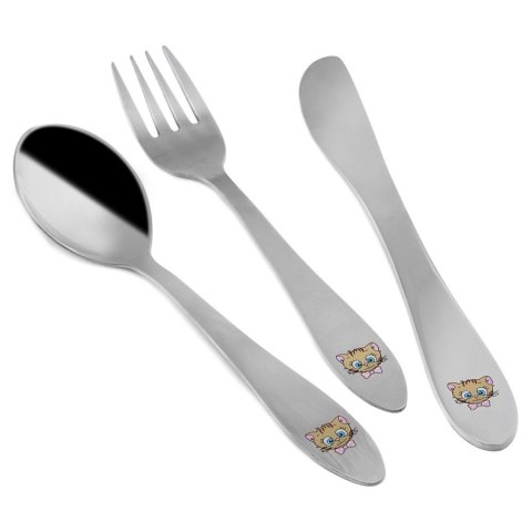 SZTUĆCE DLA DZIECI DZIECKA WIDELEC NÓŻ ŁYŻECZKA 3-ELE STALOWE KOTEK ORION 143700