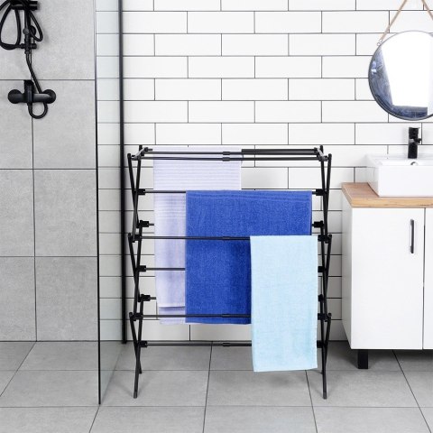 Suszarka na pranie metalowa czarna pionowa rozsuwana 47-78x94cm VILDE 568025