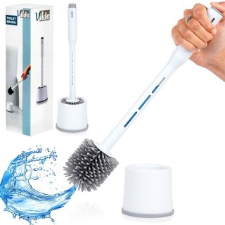 Szczotka do czyszczenia WC toalety silikonowa ze stojakiem dozownikiem płynu biała VILDE 568073
