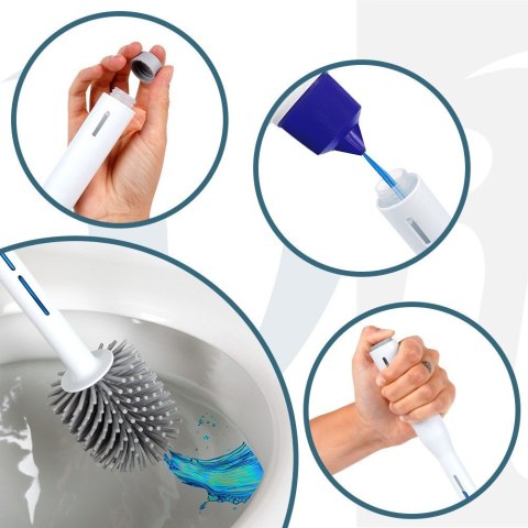 Szczotka do czyszczenia WC toalety silikonowa ze stojakiem dozownikiem płynu biała VILDE 568073