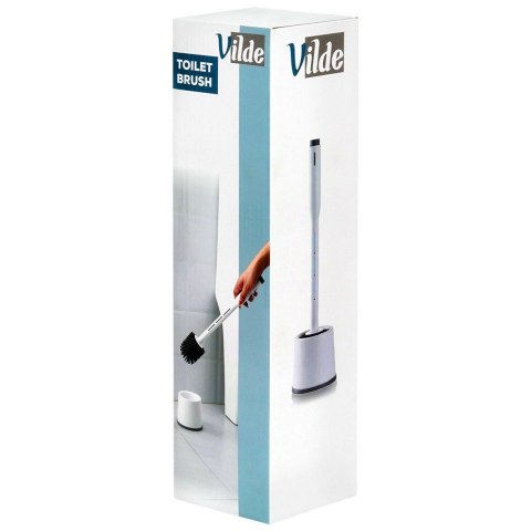 Szczotka do czyszczenia WC toalety silikonowa ze stojakiem dozownikiem płynu biała VILDE 568073