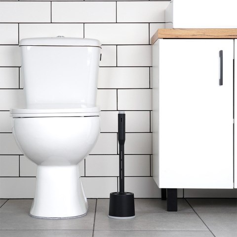 Szczotka do czyszczenia WC toalety silikonowa ze stojakiem dozownikiem płynu czarna VILDE 568062