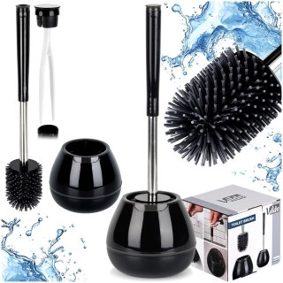Szczotka do czyszczenia WC toalety silikonowa ze stojakiem szczypcami czarna VILDE 569988