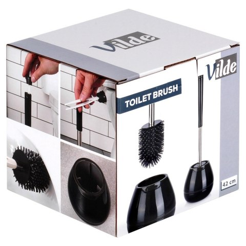 Szczotka do czyszczenia WC toalety silikonowa ze stojakiem szczypcami czarna VILDE 569988