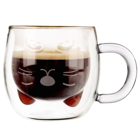 Szklanka termiczna z podwójną ścianką do kawy kotek DOUBLE 270ml ORION 128880