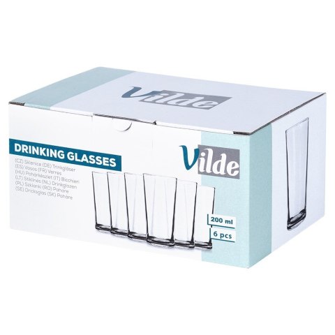Szklanki do napojów zimnych wysokie 200ml 6 sztuk zestaw szklanek VILDE 139617