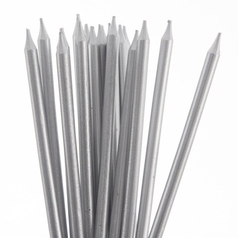 Świeczki z wosku do tortu na tort srebrne długie 14.5cm zestaw 12 szt ORION 822262