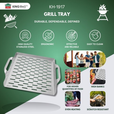 TACKA DO GRILLOWANIA, GŁĘBOKA, 37X31X4.6CM, STAL NIERDZEWNA, KINGHOFF KH-1917