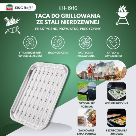 TACKA DO GRILLOWANIA, WIELOKROTNEGO UŻYTKU, 34X24X2CM, STAL NIERDZEWNA, KINGHOFF KH-1916