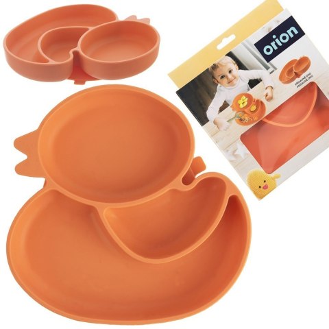 Talerz dla dziecka dzieci silikonowy dzielony pomarańczowa kaczka 19.5x19cm ORION 129569