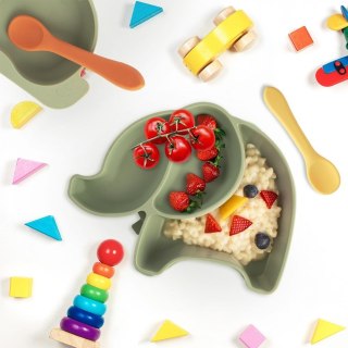 Talerz dla dziecka dzieci silikonowy dzielony zielony słonik 23.5x19x3.5cm ORION 129572