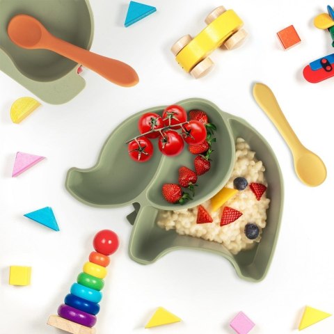 Talerz dla dziecka dzieci silikonowy dzielony zielony słonik 23.5x19x3.5cm ORION 129572