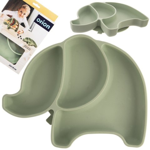 Talerz dla dziecka dzieci silikonowy dzielony zielony słonik 23.5x19x3.5cm ORION 129572