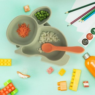 Talerz dla dziecka dzieci silikonowy dzielony zielony zajączek 23x18.5x3.5cm ORION 129573