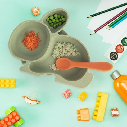 Talerz dla dziecka dzieci silikonowy dzielony zielony zajączek 23x18.5x3.5cm ORION 129573