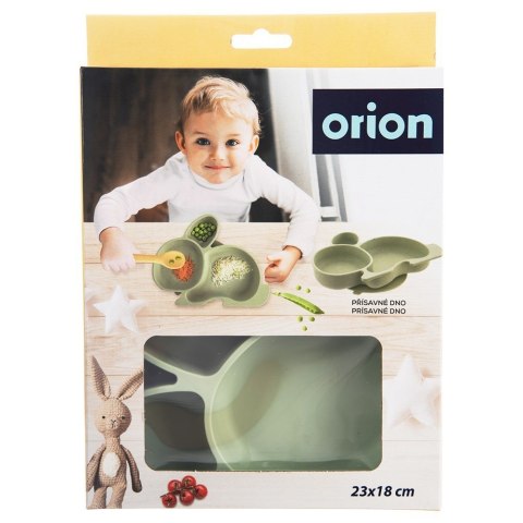 Talerz dla dziecka dzieci silikonowy dzielony zielony zajączek 23x18.5x3.5cm ORION 129573