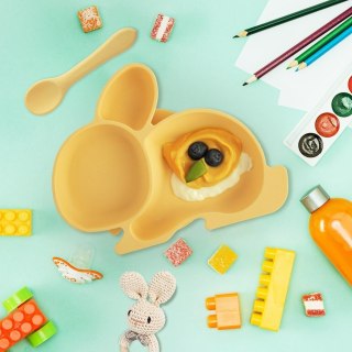 Talerz dla dziecka dzieci silikonowy dzielony żółty zajączek 23x18.5x3.5cm ORION 129574