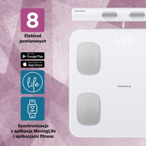 WAGA ŁAZIENKOWA Z POMIAREM TKANKI TŁUSZCZOWEJ I SKŁADU CIAŁA, SMART, BT, KLAUSBERG KB-7853 BIAŁA