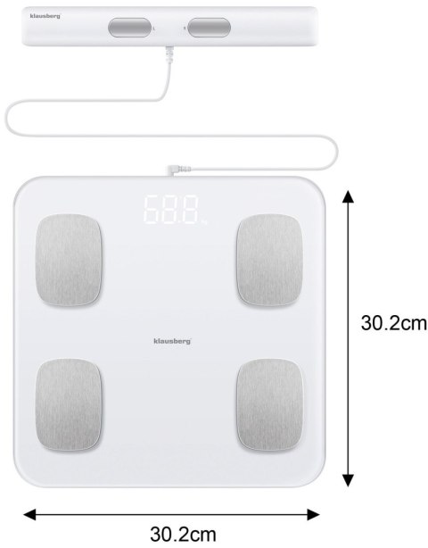 WAGA ŁAZIENKOWA Z POMIAREM TKANKI TŁUSZCZOWEJ I SKŁADU CIAŁA, SMART, BT, KLAUSBERG KB-7853 BIAŁA