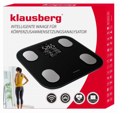 WAGA ŁAZIENKOWA Z POMIAREM TKANKI TŁUSZCZOWEJ I SKŁADU CIAŁA, SMART, BT, KLAUSBERG KB-7854 CZARNA