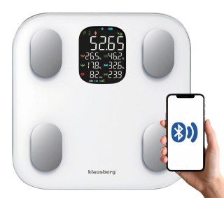 WAGA ŁAZIENKOWA Z POMIAREM TKANKI TŁUSZCZOWEJ I SKŁADU CIAŁA, SMART, BT, KLAUSBERG KB-7855 BIAŁA